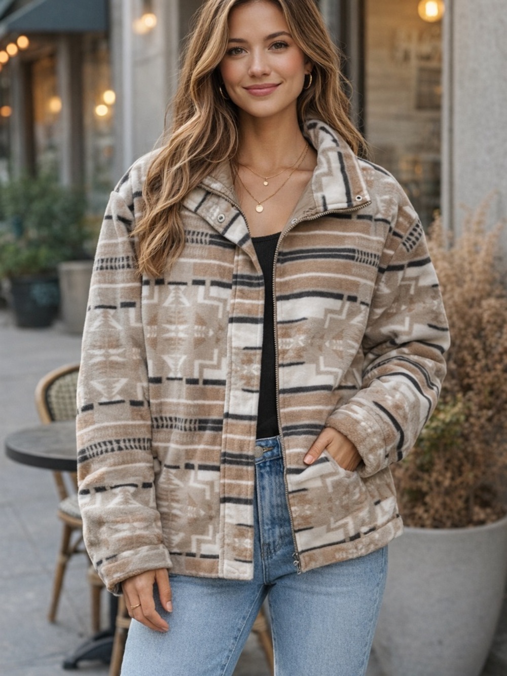 Cozy Patterned Women's Teddy Jacket Shacket